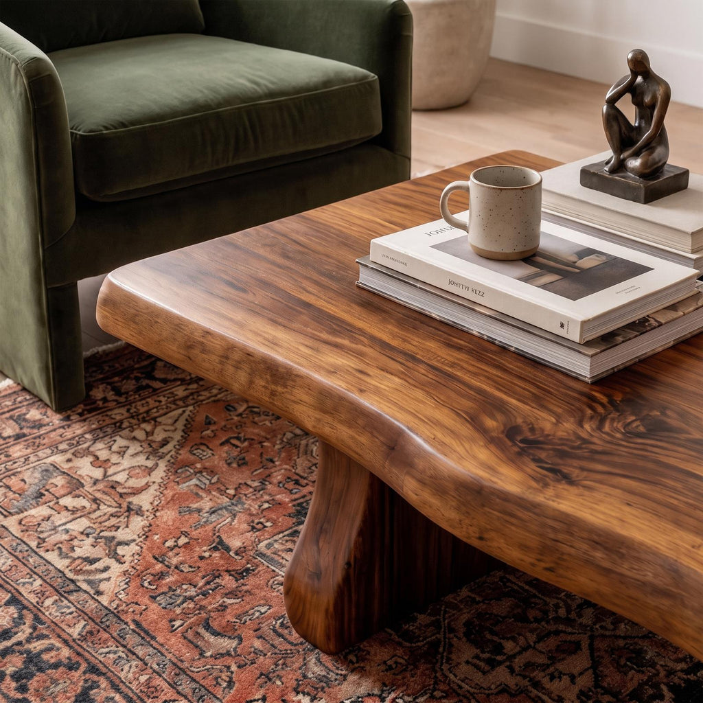 Spry Interior Sculptural Curved Coffee Table, Solid Wood Minimal Flow Center Table, Modern Living Room Accent Furniture, SINLKICF342