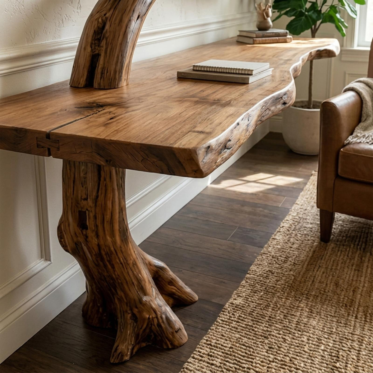 Rustic Console Table Artistic Tree Branch Reading Room