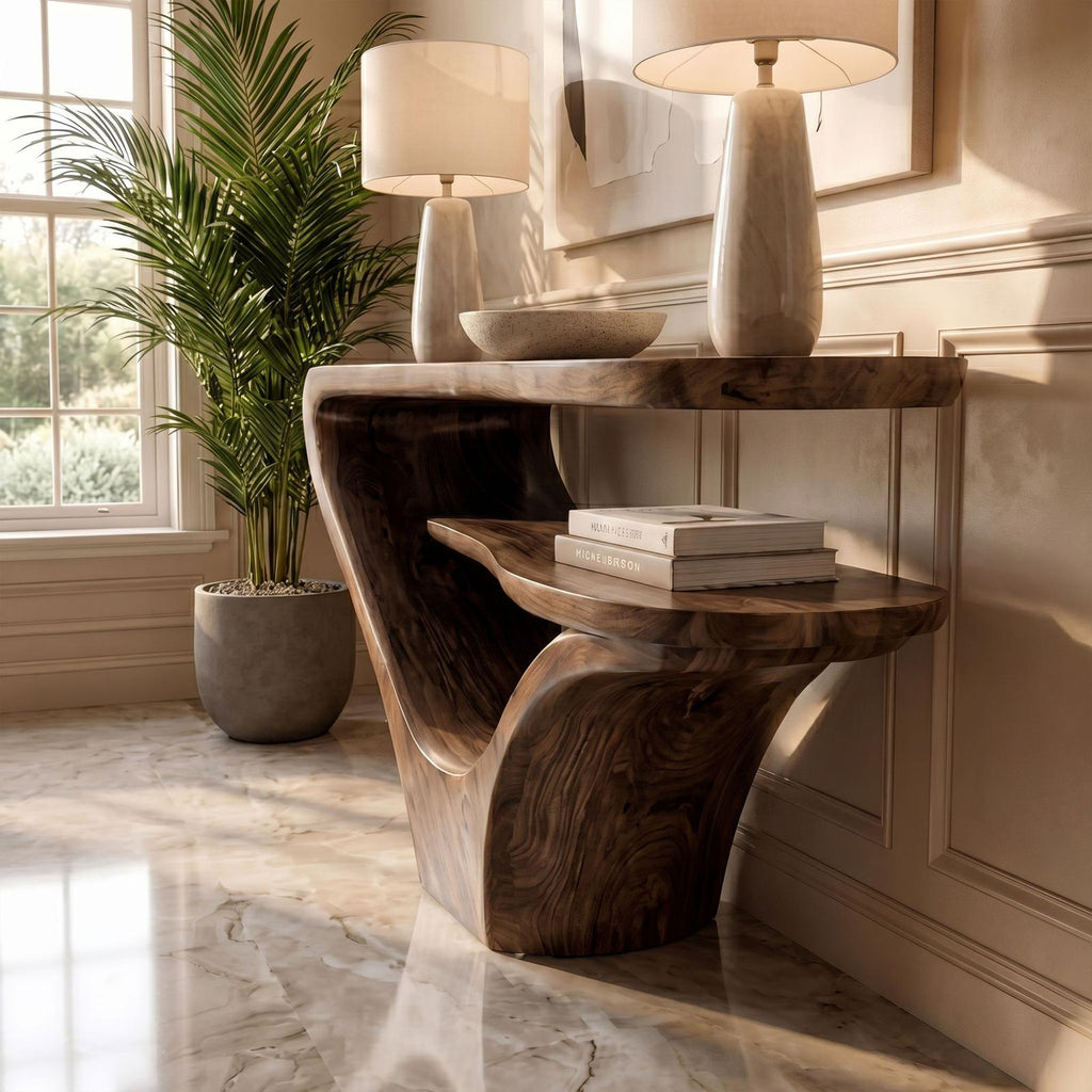 Rustic Modern Console Table, Solid Wood Narrow Entryway Sofa Table for Living Room & Foyer