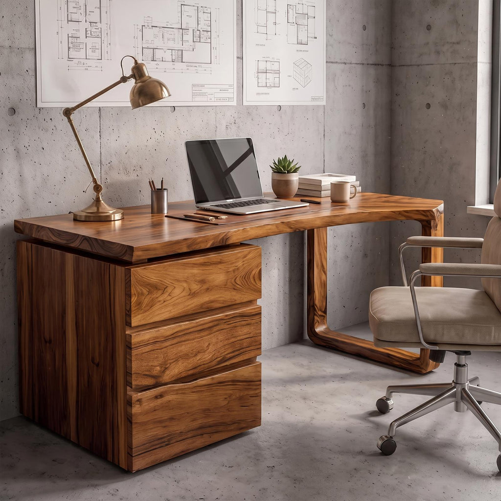 Mid Century Office Desk, Solid Wood Executive Computer Desk for Home Office & Workspace
