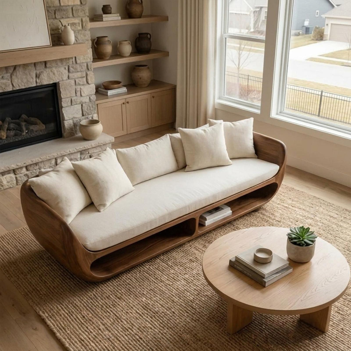 Rustic Sculptural Sofa Table, Handcrafted Solid Wood Console Table Behind Couch, Modern Living Room Decor