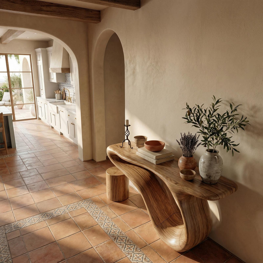 Organic Sculptural Console Table, Solid Wood Artistic Entryway & Living Room Accent Sofa Table