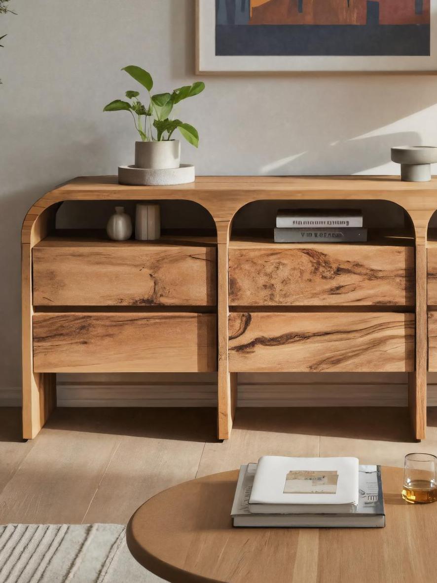 Spry Interior Modern Curved Wood Sideboard, Contemporary Buffet Cabinet & Entryway Credenza Console for Living Room, SITHTTSD001