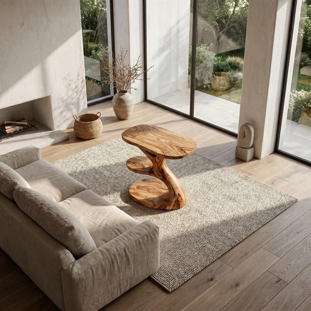 Modern Organic Side Table, Multi-Level Solid Wood End Table & Nightstand for Living Room & Bedroom