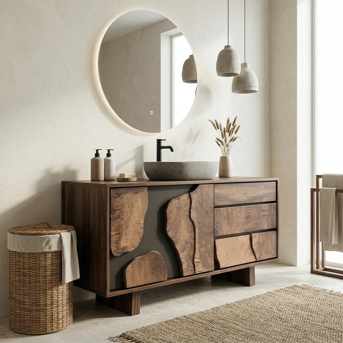 Contemporary Bathroom Cabinet Solid Wood Simple Clean Line Design Bathroom And Vanity Area SINLHABCT019