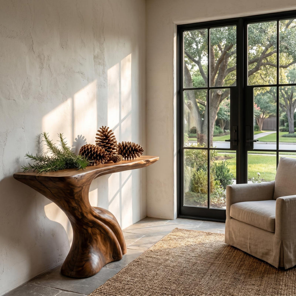 Nature Inspired Console Table With Artistic Tree Structure For Living Room