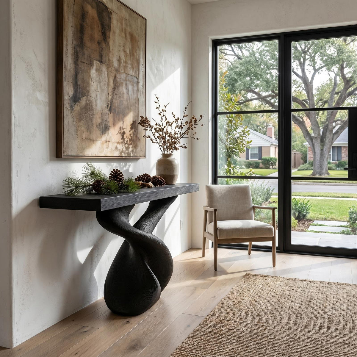Organic Sculptural Console Table With Artistic Curved Base For Entryway