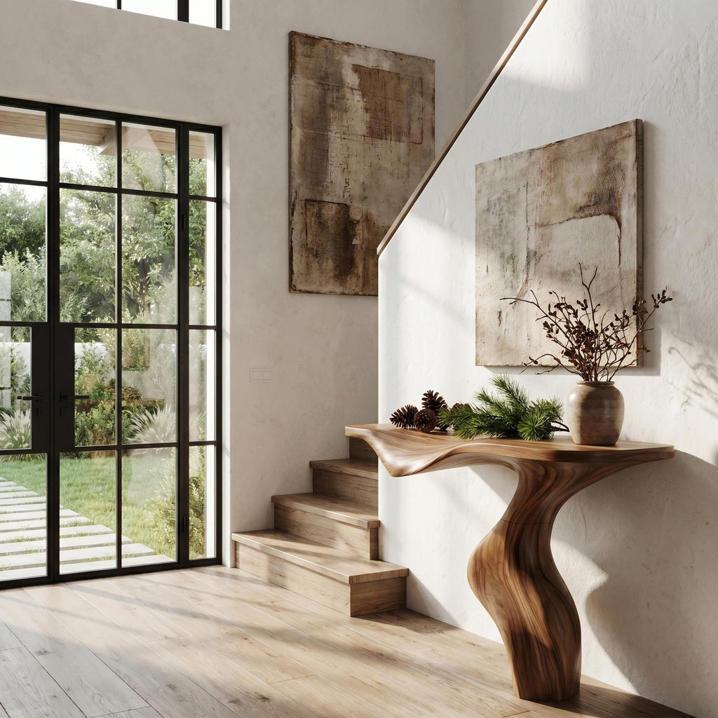 Modern Console Table With Statement Sculptural Base For Living Room