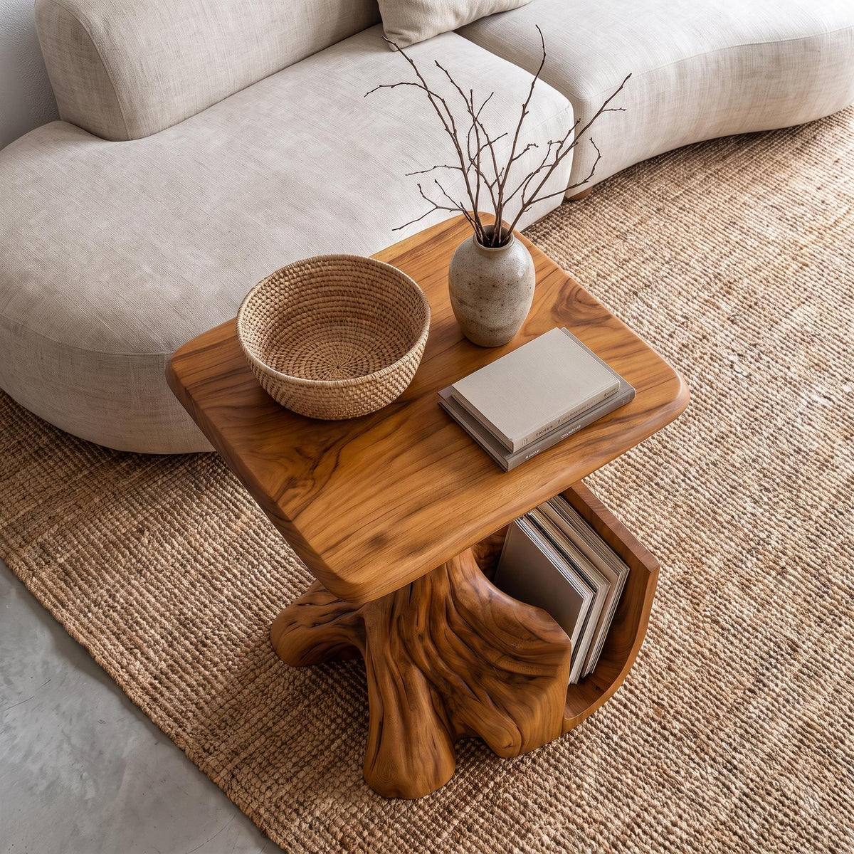 Contemporary Sculptural Side Table With Tree Inspired Base For Living Room