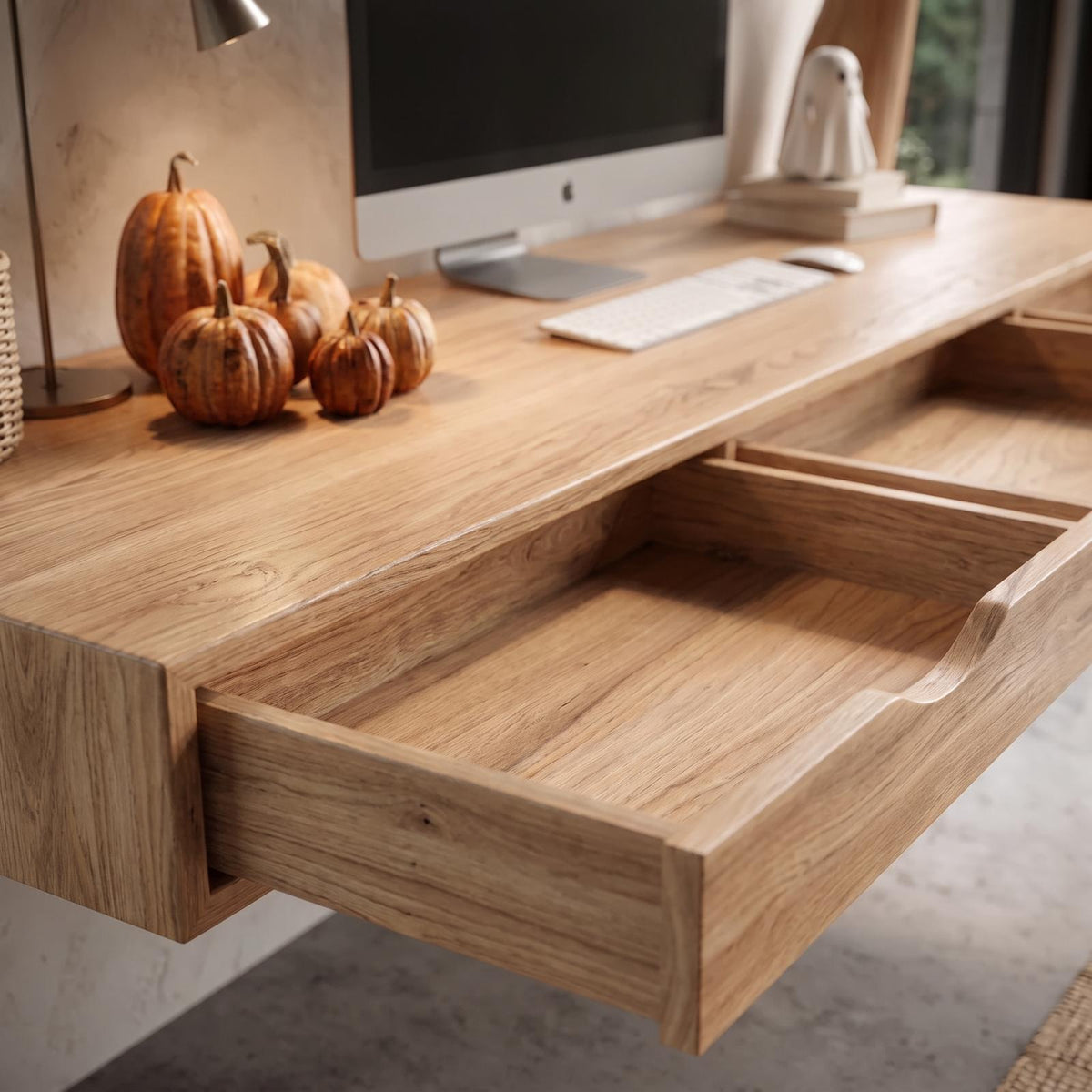 Natural Halloween Desk With Drawers And Spooky Branch Design For Home Office