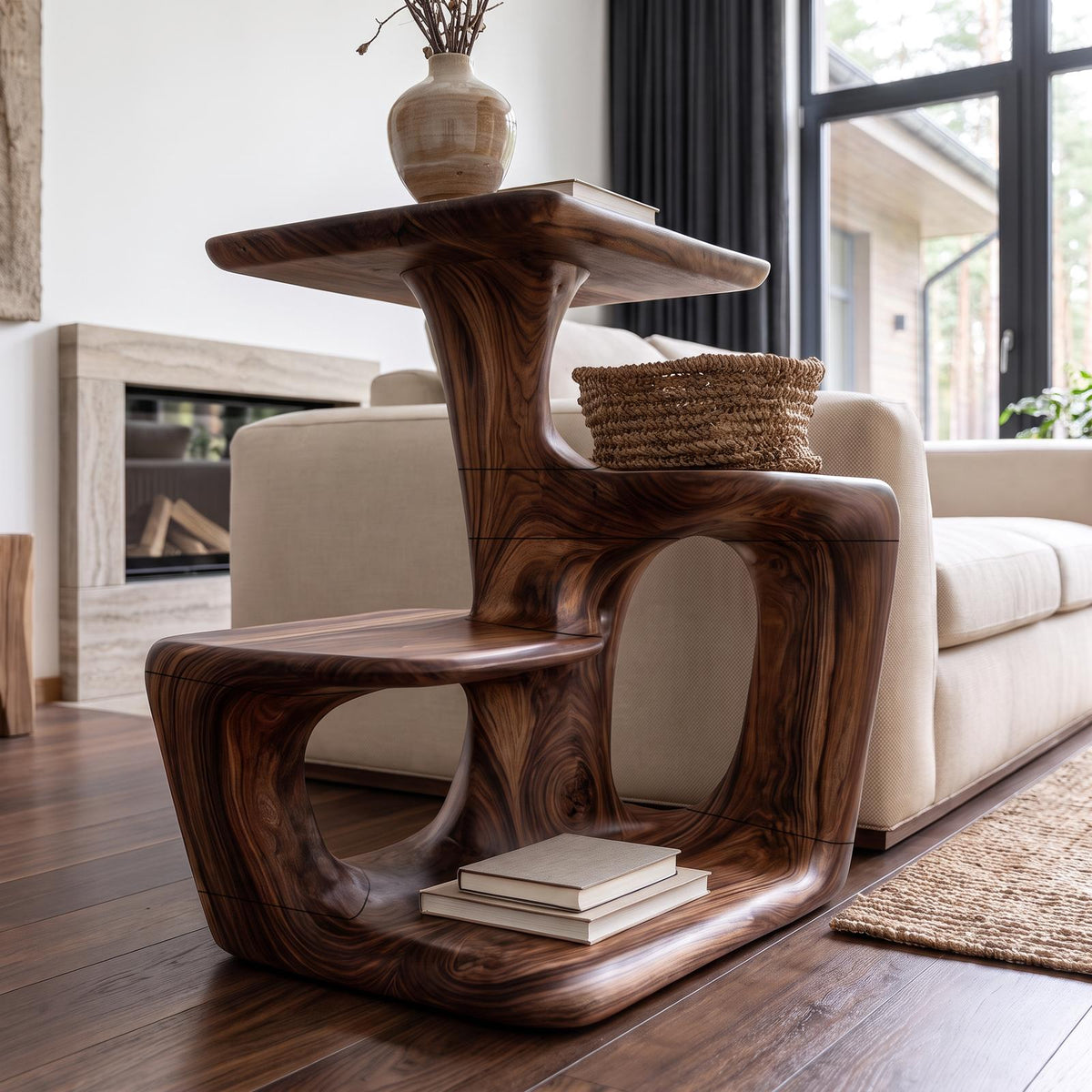 Modern Sculptural Side Table With Curved Form For Living Room