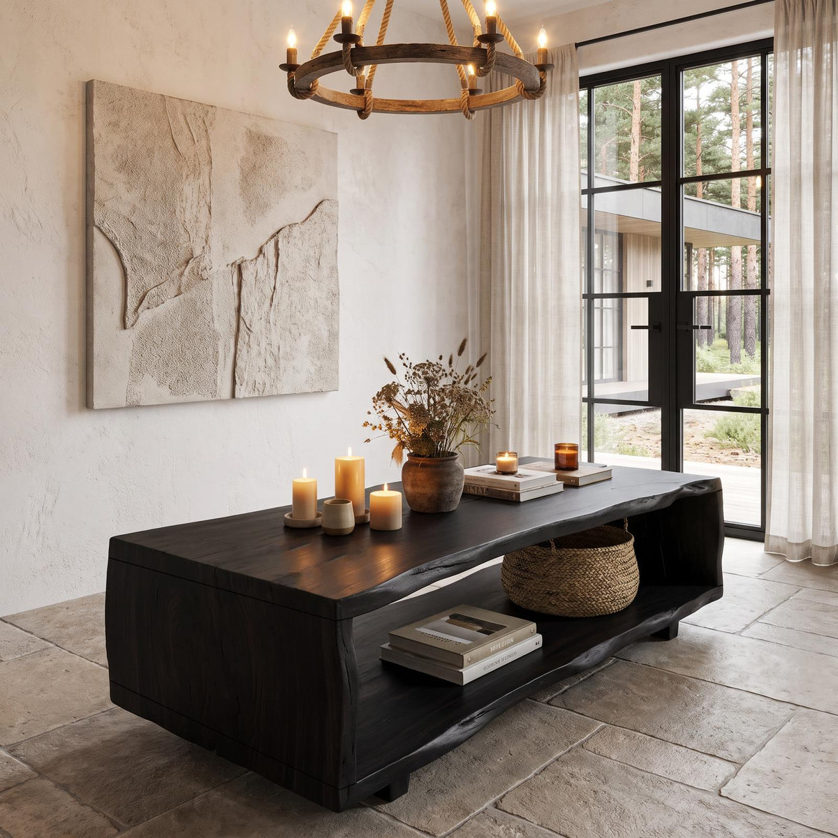 Natural Coffee Table With Bold Live Edge Frame For Living Room SINLHACF431