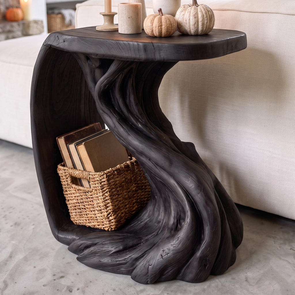 Rustic Beside Table With Halloween Inspired Twisted Base For Living Room