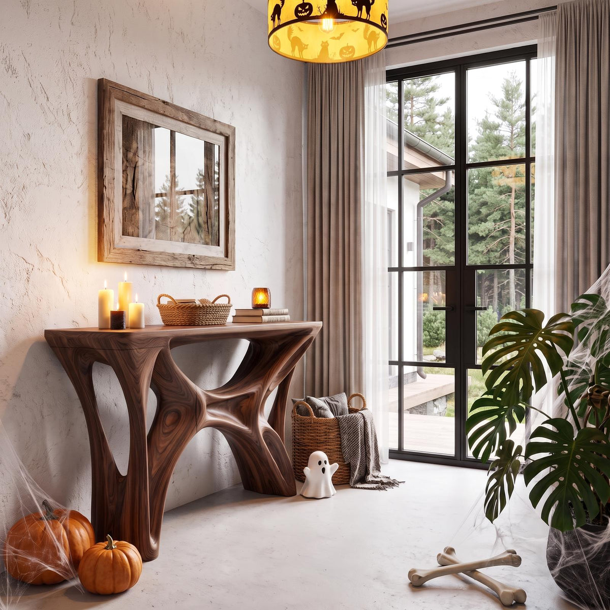Gothic Halloween Console Table With Spider Web Inspired Base For Entryway