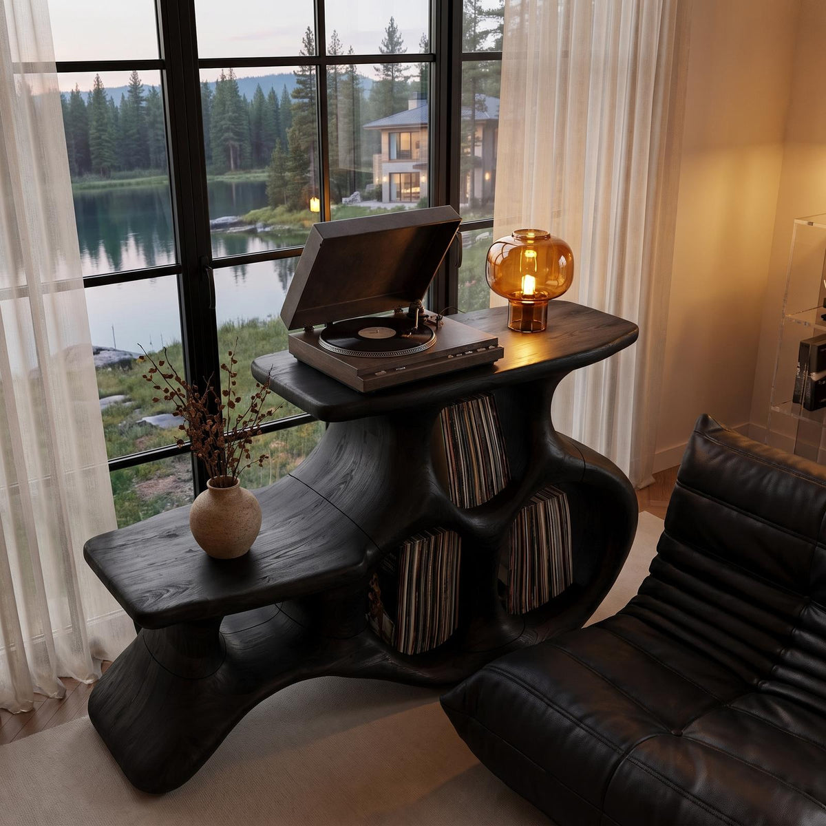 Organic Turntable Cabinet With Abstract Rounded Frame For Living Room