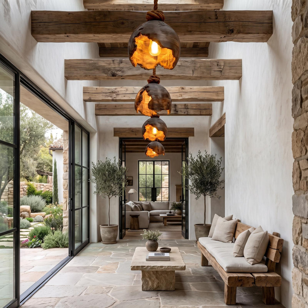 Minimalist Pendant Lamp With Sculptural Wood Design For Living Room