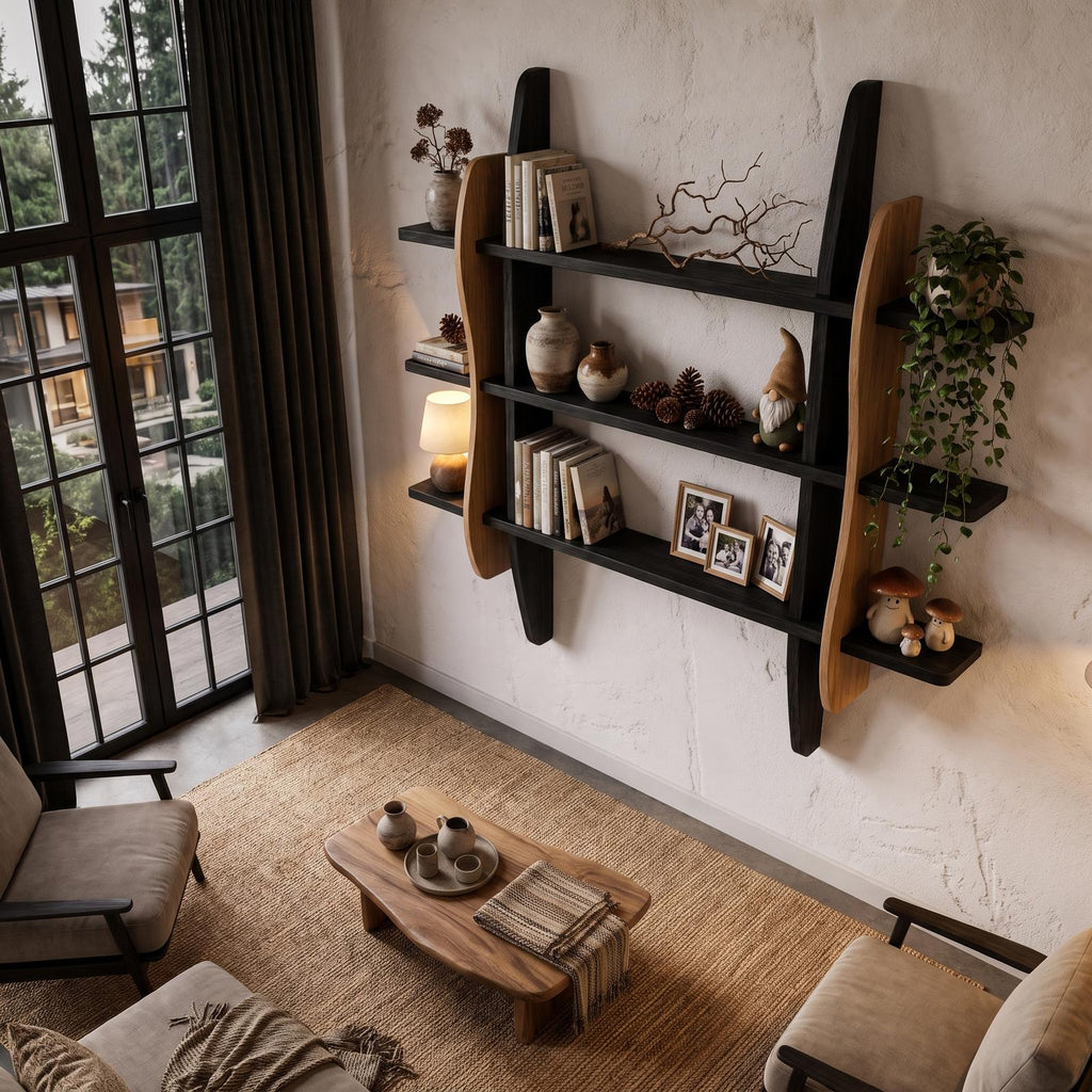 Contemporary Display Shelf With Sculptural Frame Design For Living Room