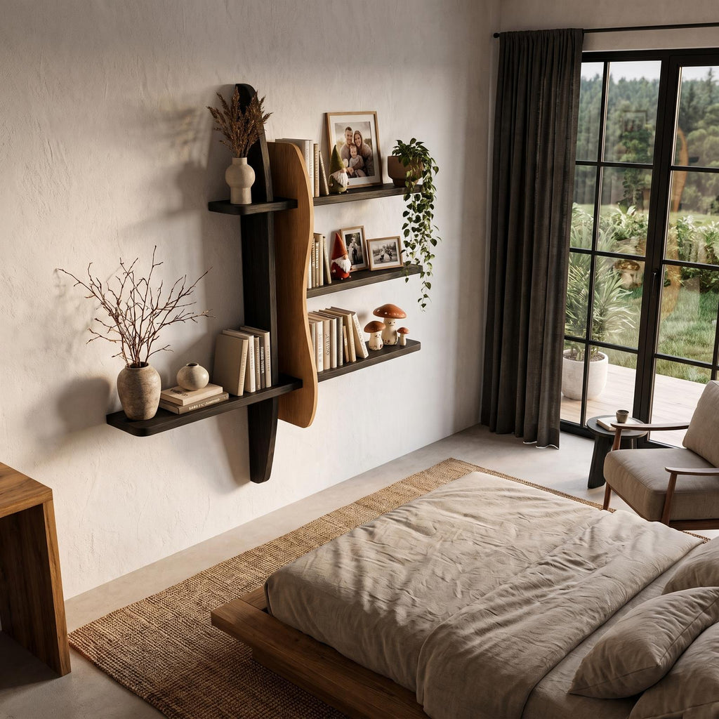 Modern Wall Bookshelf With Asymmetrical Open Shelves For Living Room