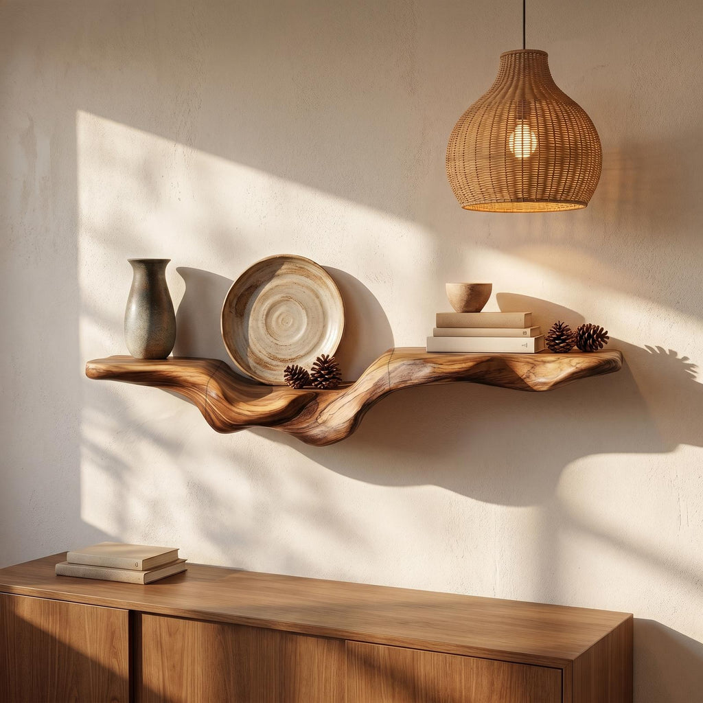 Rustic Floating Shelf With Natural Wood Flowing Form For Living Room SINLHAFL554