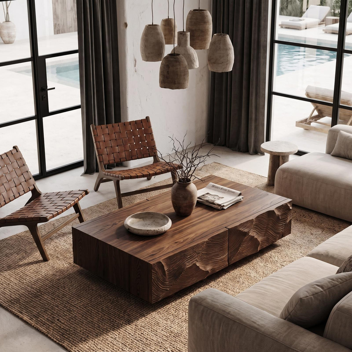 Contemporary Coffee Table With Sculptural Carved Drawer Front For Living Room SINLHACF424