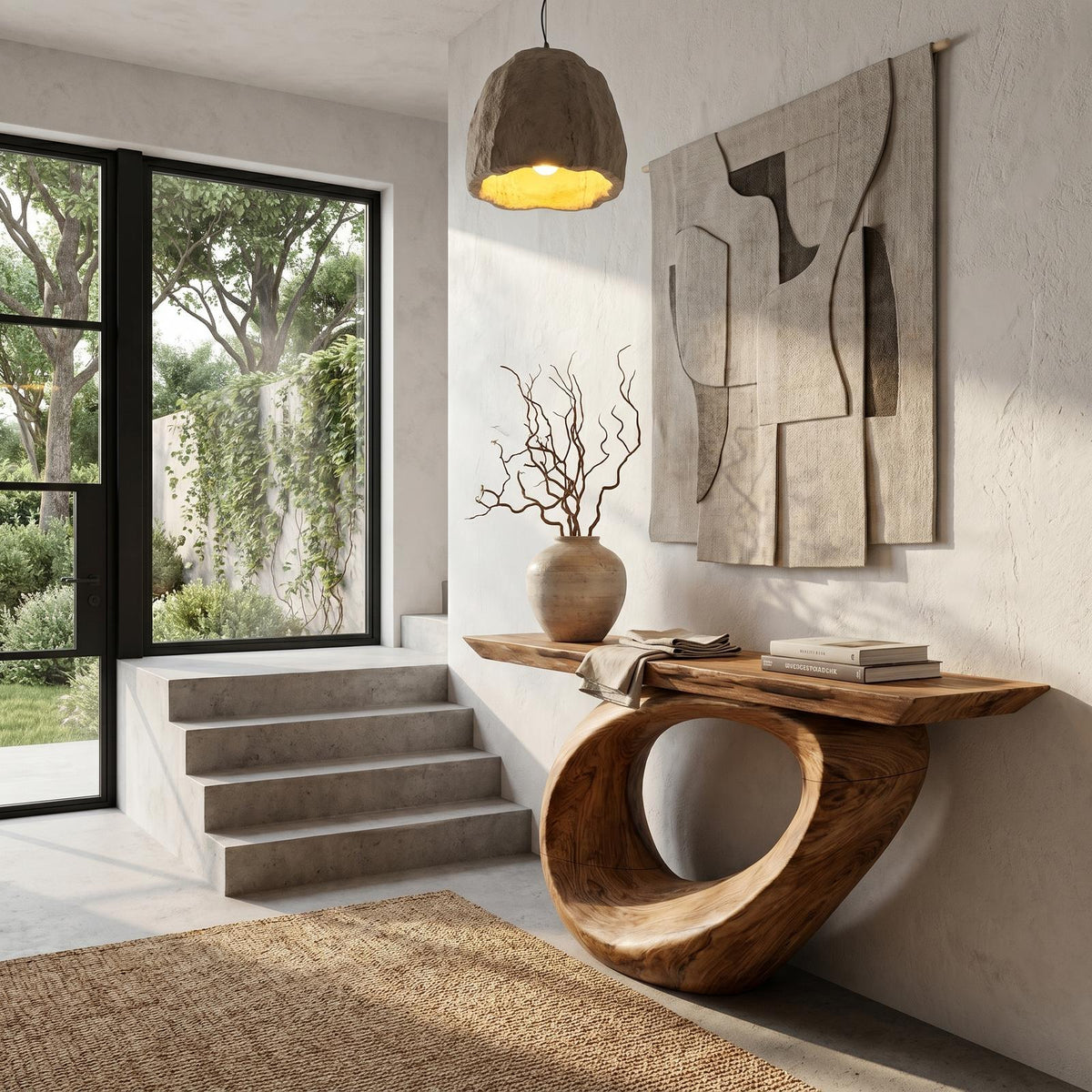 Spry Interior Sculptural Console Table, Curved Loop Solid Wood Base Entryway Foyer Sofa Table, SINLHACS576