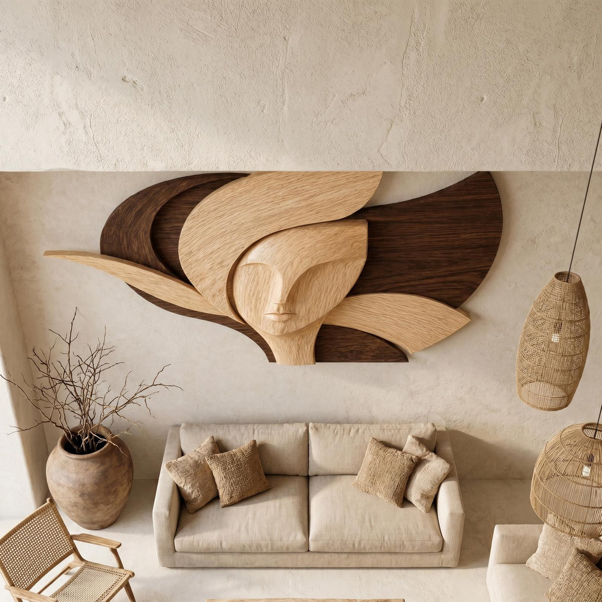 Spry Interior Statement Woman Face Wood Wall Decor, Abstract Handcrafted Wooden Silhouette Sculpture Art Panel for Living Room, SINLHAWD071