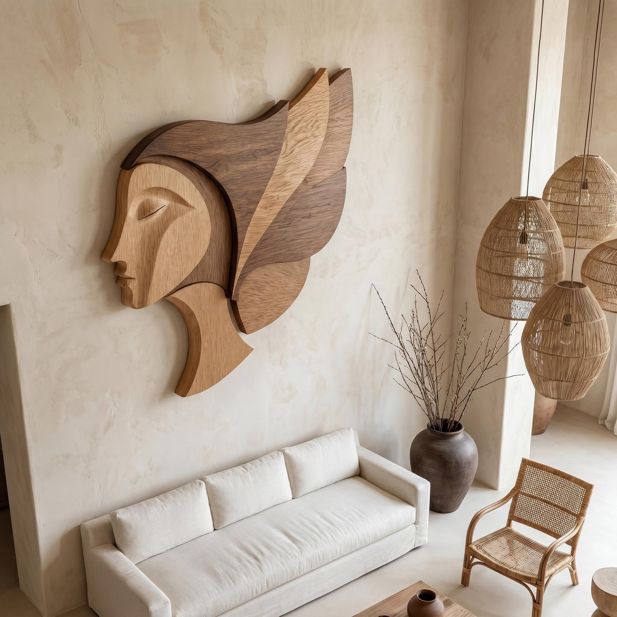 Spry Interior Abstract Woman Face Wooden Wall Decor, Unique Handcrafted Silhouette Art Panel for Living Room Bedroom, SINLHAWD072