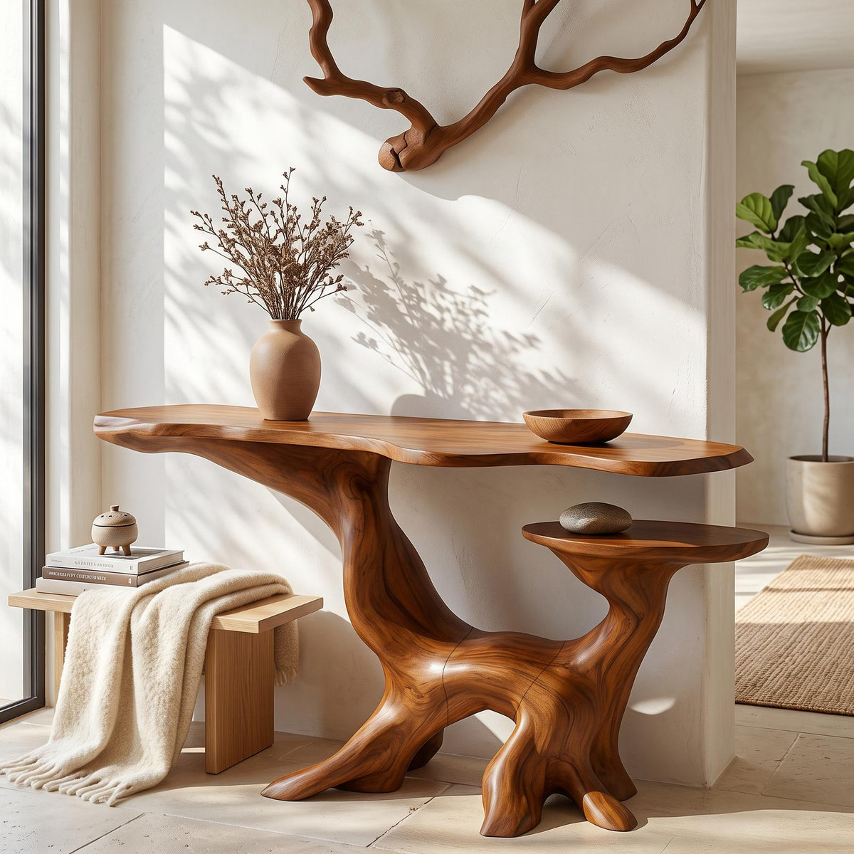 Organic Console Table With Sculptural Tree Root Design For Entryway And Living Room SINLHACS690