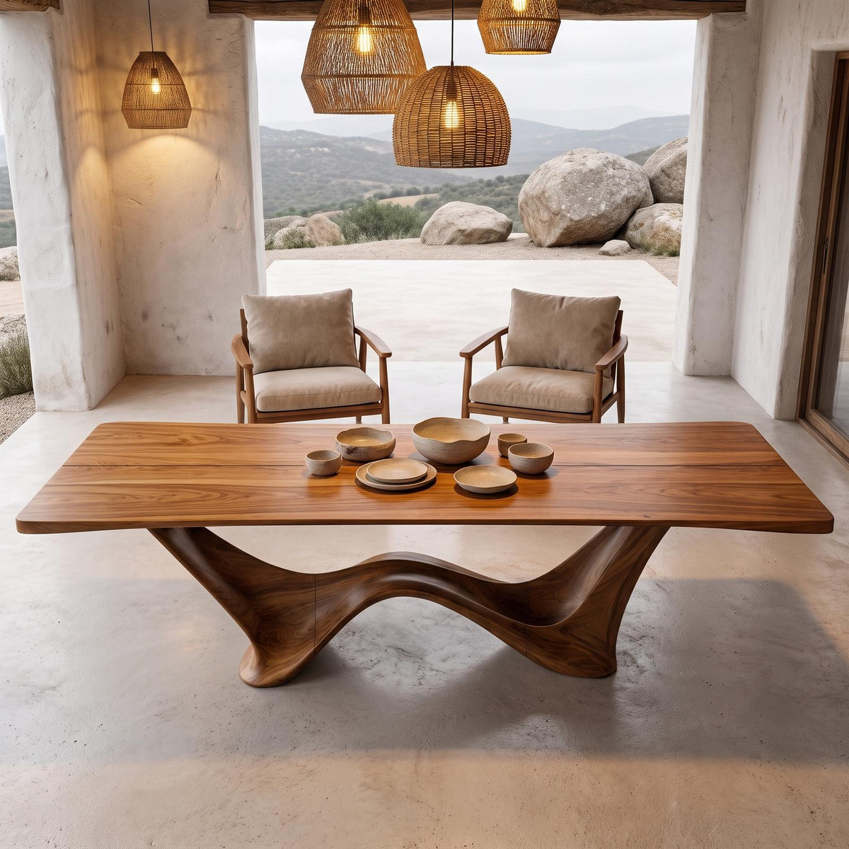 Contemporary Dining Table With Architectural Wave Design For Dining Room And Breakfast Nook