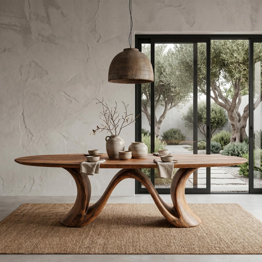 Organic Modern Round Dining Table, Handcrafted Solid Wood Pedestal Table for Dining Room & Kitchen