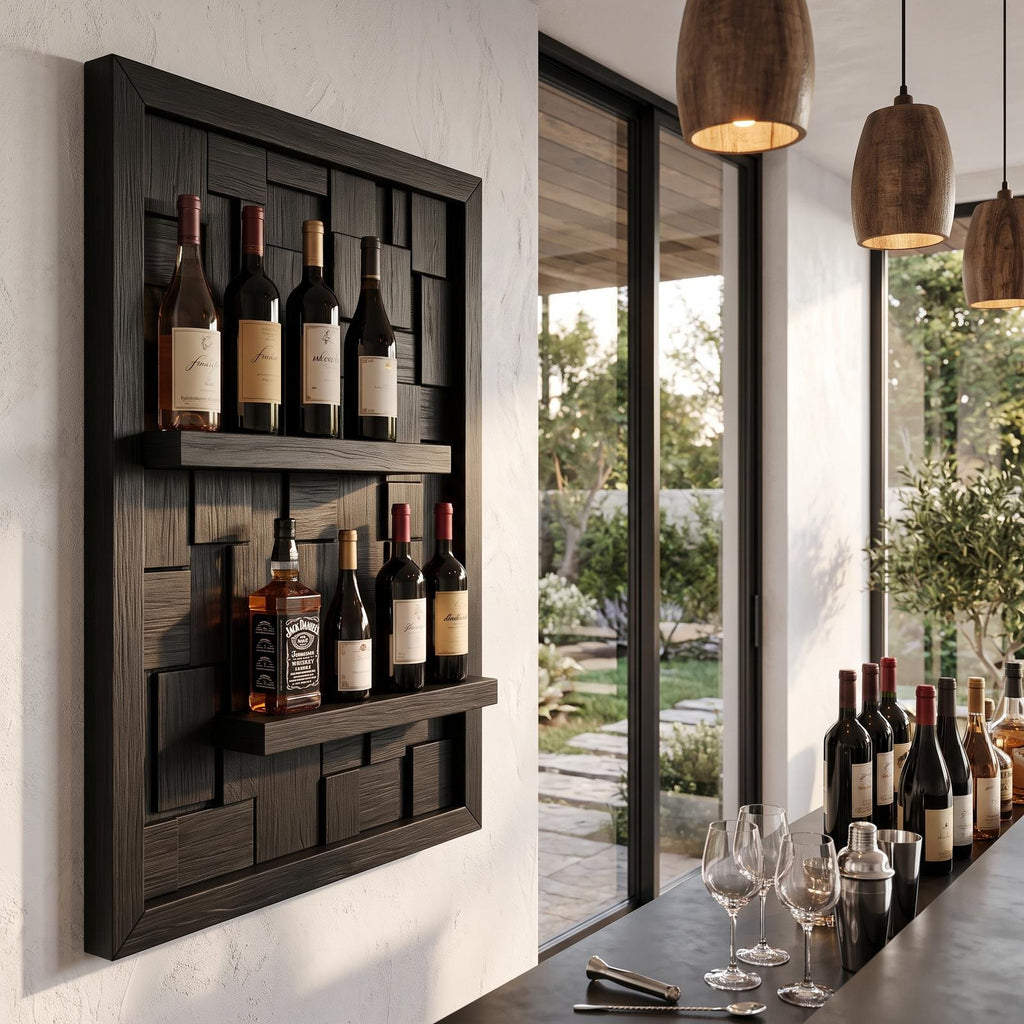 Wall Mounted Wine Holder With Open Bottle Display For Home Bar