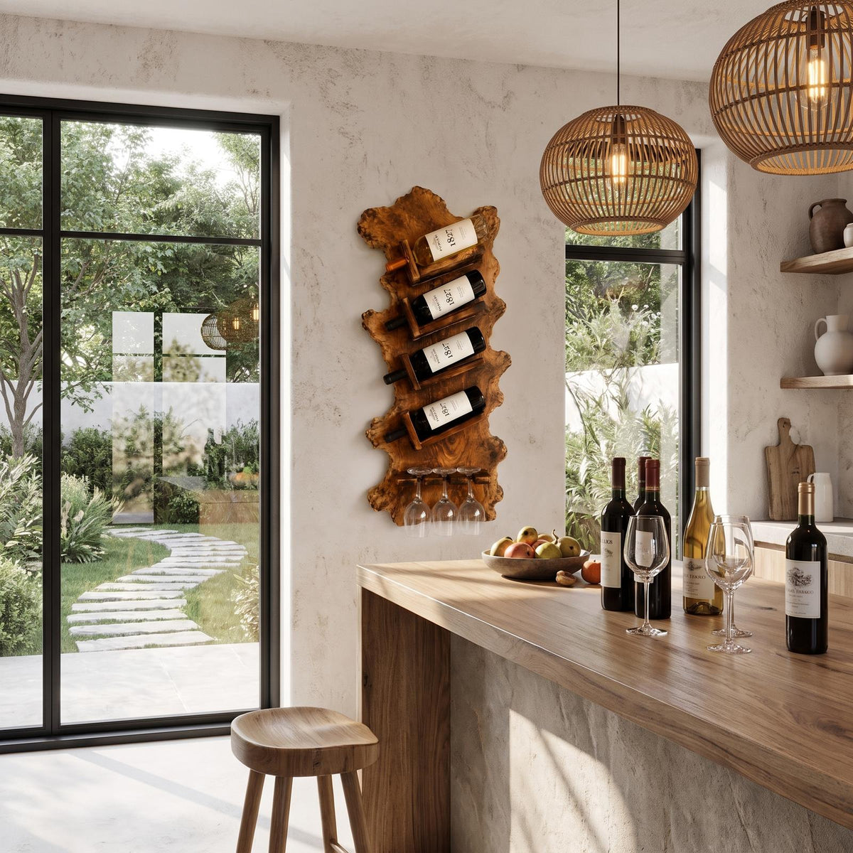 Minimalist Wall Mounted Wine Holder With Open Bottle Storage For Home Bar