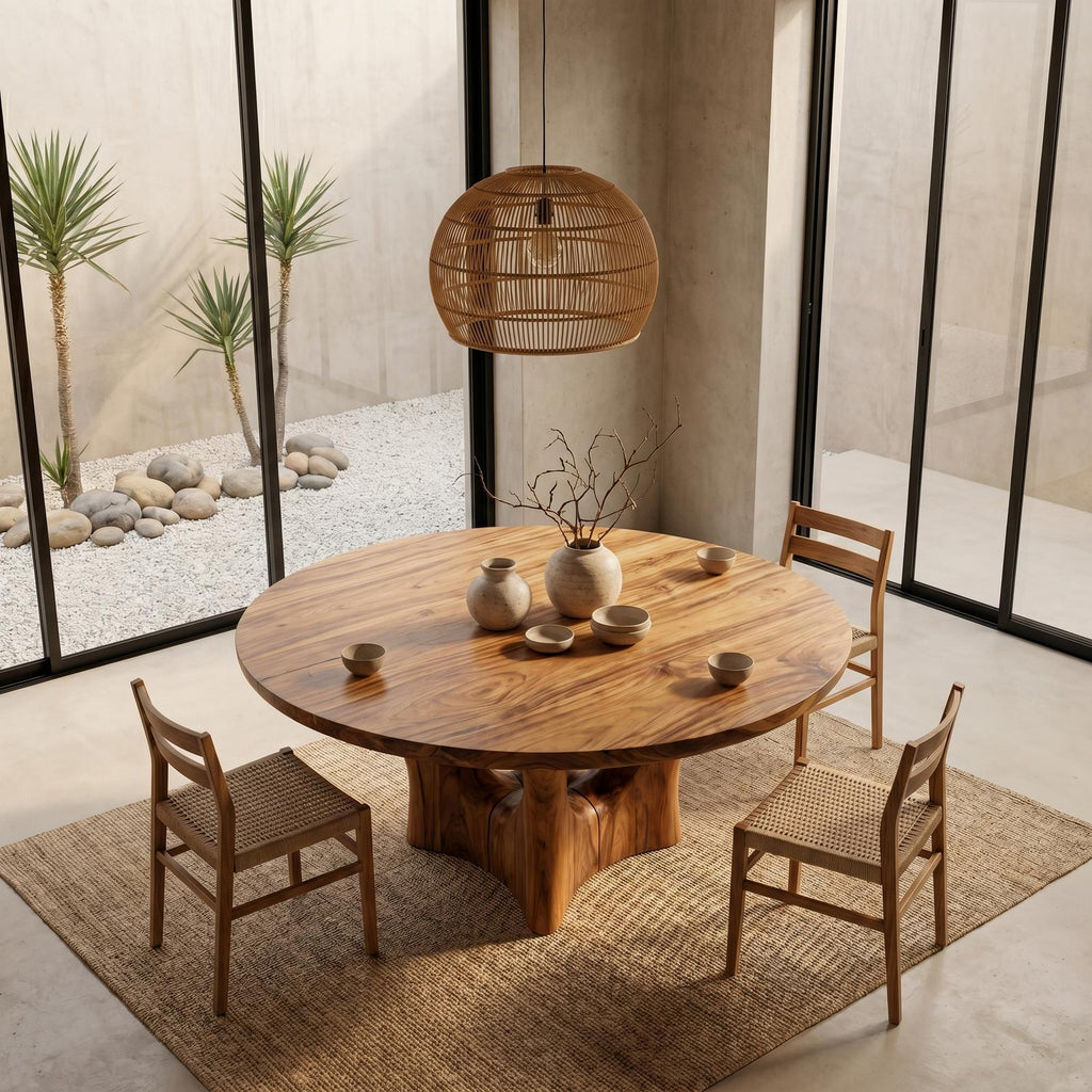 Spry Interior Contemporary Round Dining Table, Solid Wood Smooth Curved Pedestal Base Table for Kitchen & Dining Room, SINLHADT182