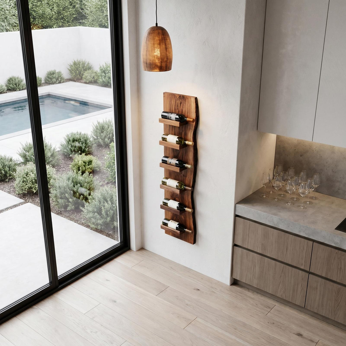 Rustic Wall Mounted Wine Rack, Vertical Solid Wood Bottle Holder & Storage Shelves for Kitchen & Dining