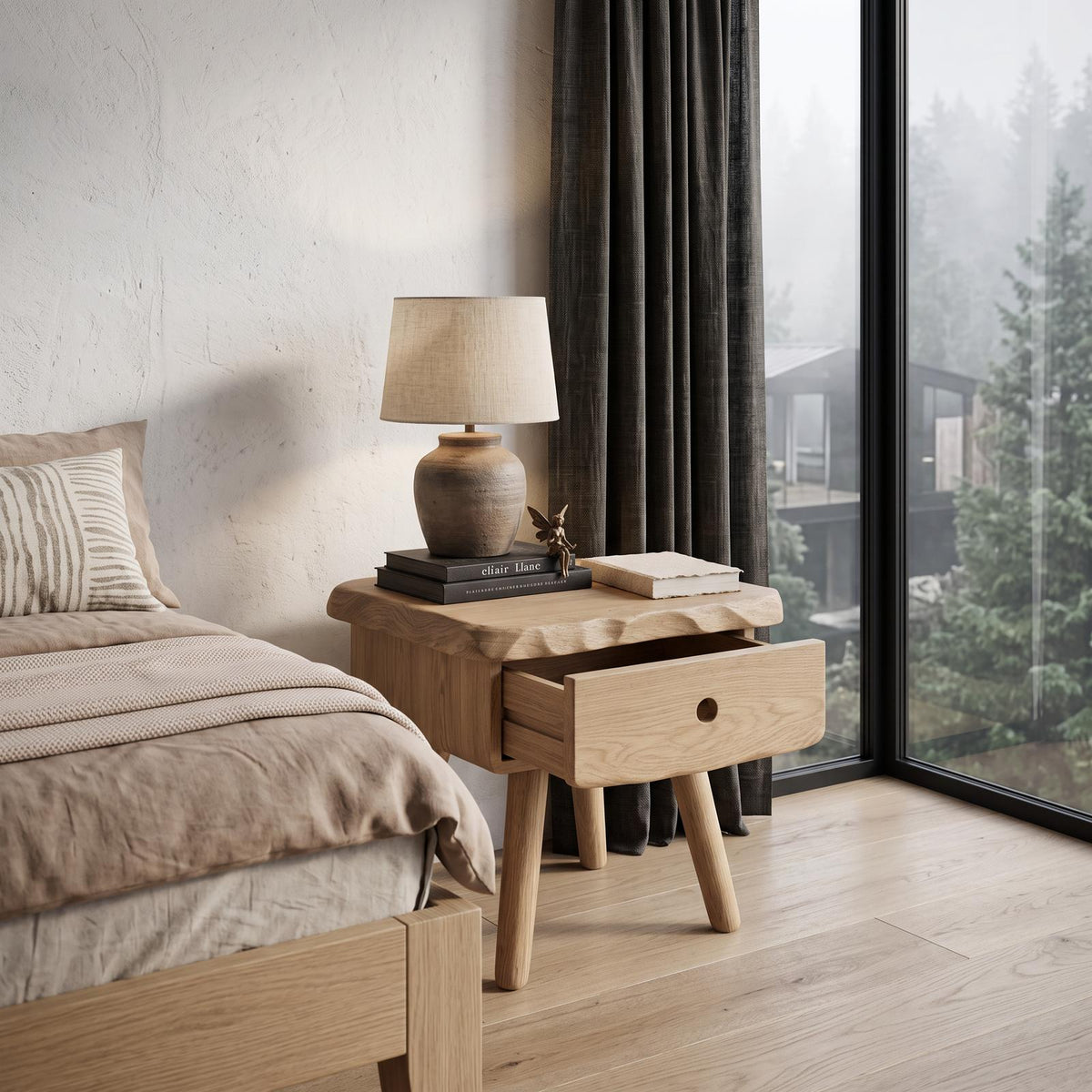 Scandinavian Solid Wood Bedside Table With Drawer SINLHANS290