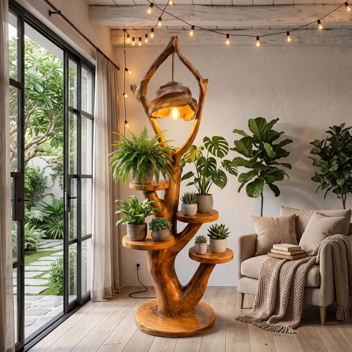 Modern Halloween Multi Tier Plant Stand With Sculptural Branch Shelves For Sunroom