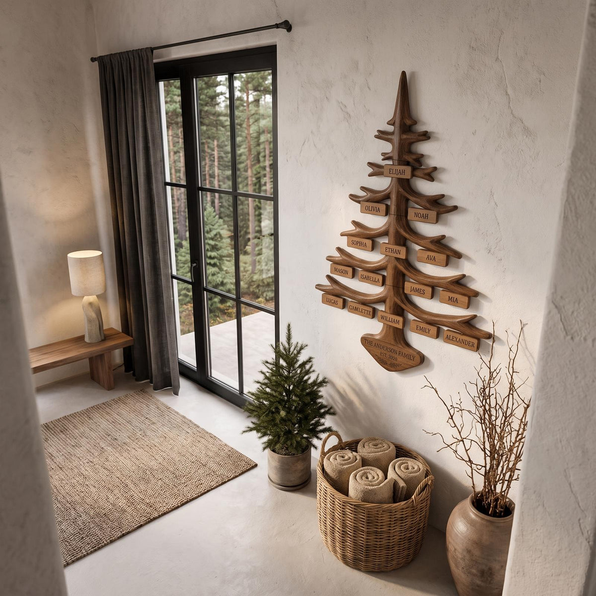 Organic Personalized Family Tree Wall Decor With Custom Name Plaques For Living Room And Entryway SINLHAWA151