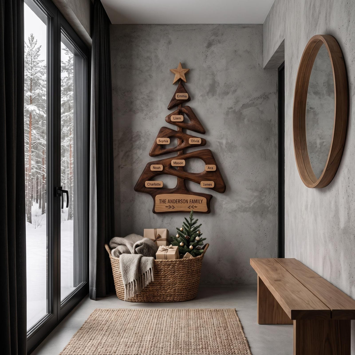 Organic Family Tree Wall Art With Custom Family Name Sign For Living Room And Foyer
