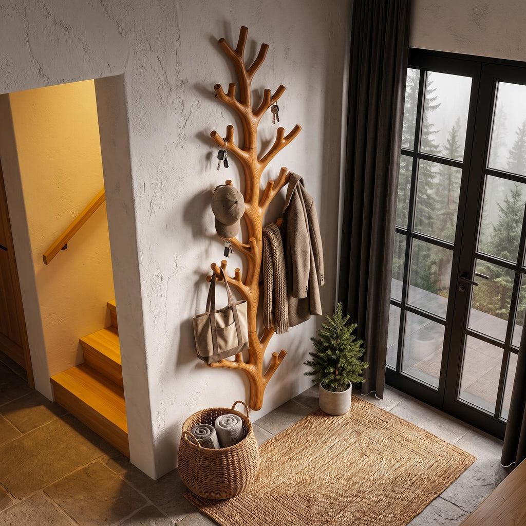 Sculptural Tree Coat Rack Wall Mounted Design For Entryway Hallway