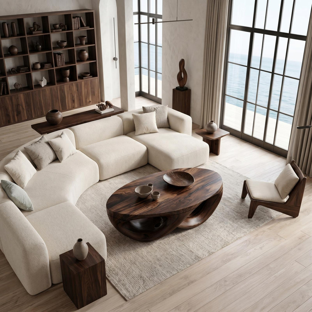 Organic Sculptural Solid Wood Coffee Table, Flowing Wood Center Table for Contemporary Living Room Lounge