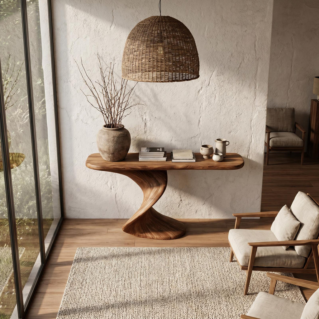 Rustic Console Table with Handcrafted Twisted Solid Wood Base, Narrow Entryway & Hallway Accent Table