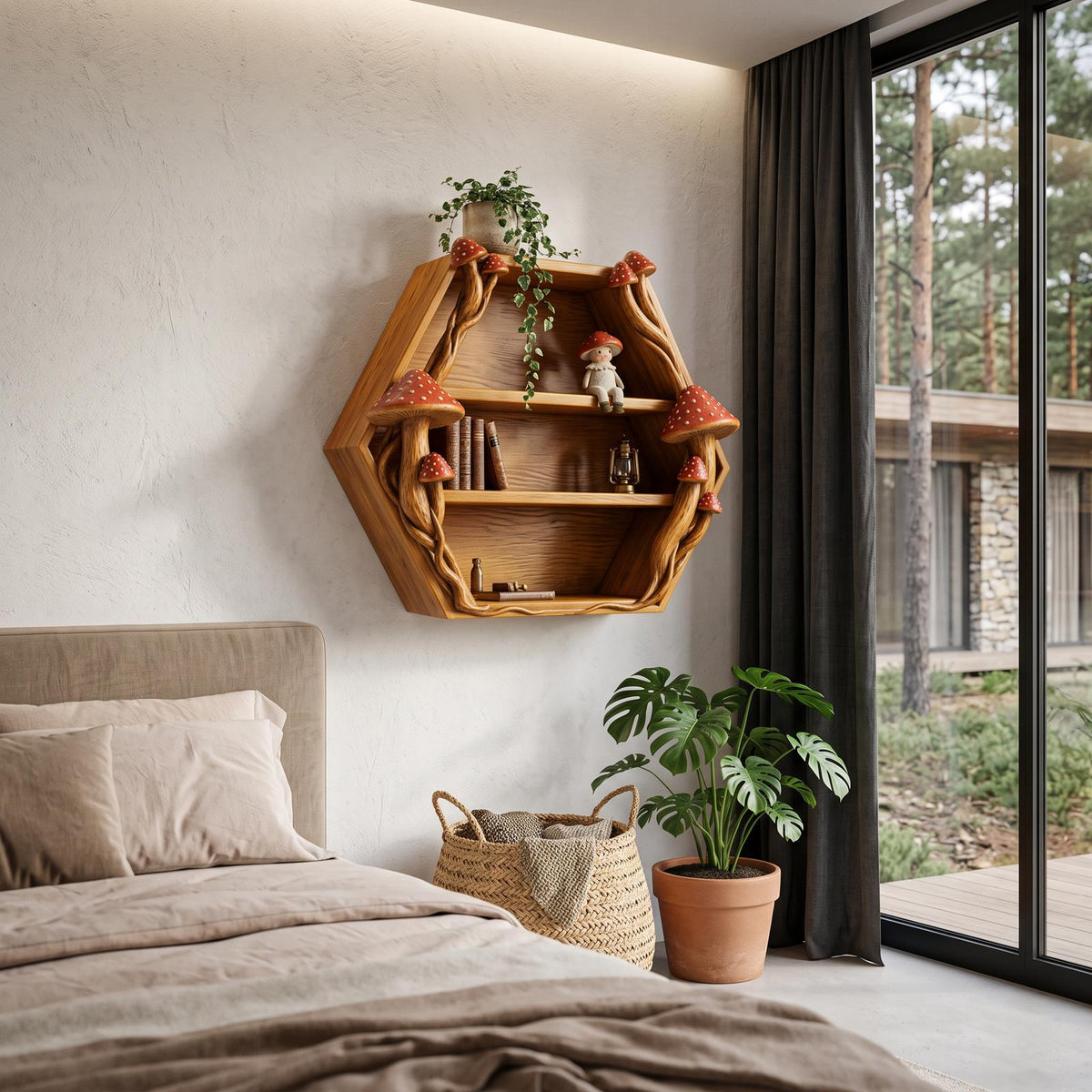 Minimalist Wall Bookshelf Handcrafted Solid Wood Shelves For Living Room