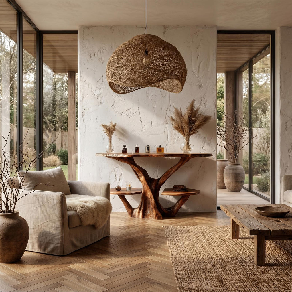 Organic Console Table, Natural Tree Branch Shaped Solid Wood Base Accent Table for Entryway Foyer & Living Room