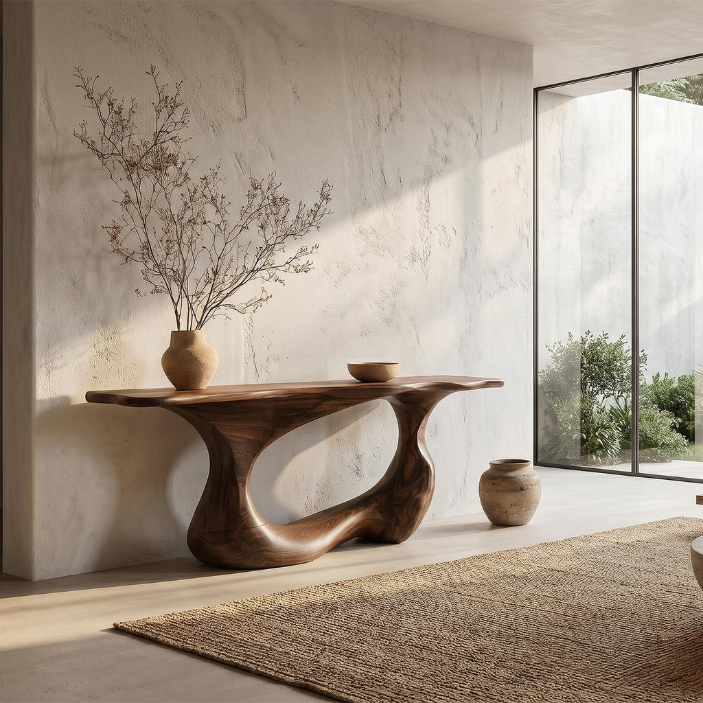 Spry Interior Contemporary Console Table, Handcrafted Artistic Open Loop Solid Wood Base Entryway Accent Table for Living Room, SINLHACS609
