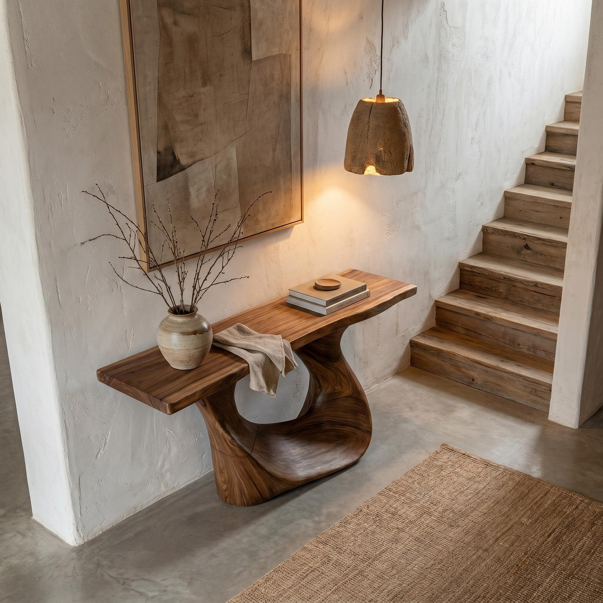 Spry Interior Contemporary Wooden Console Table with Curved Structure, Handcrafted Modern Entryway Table for Living Room Accent, SINLHACS572