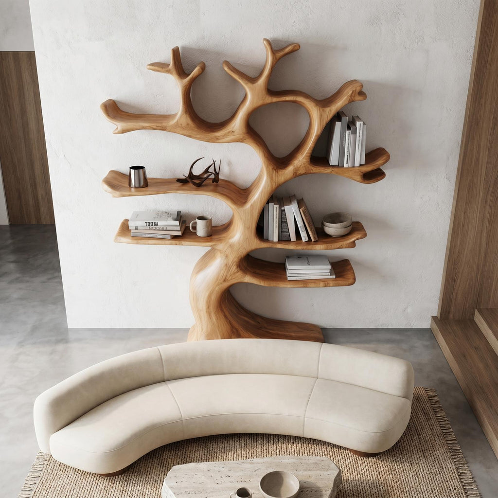Organic Modern Tree Wall Shelf, Branch-Inspired Bookcase & Floating Storage Display