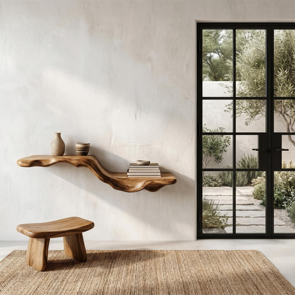 Organic Floating Shelf with Flowing Tree Branch Design, Wall Mounted Wood Display Shelf