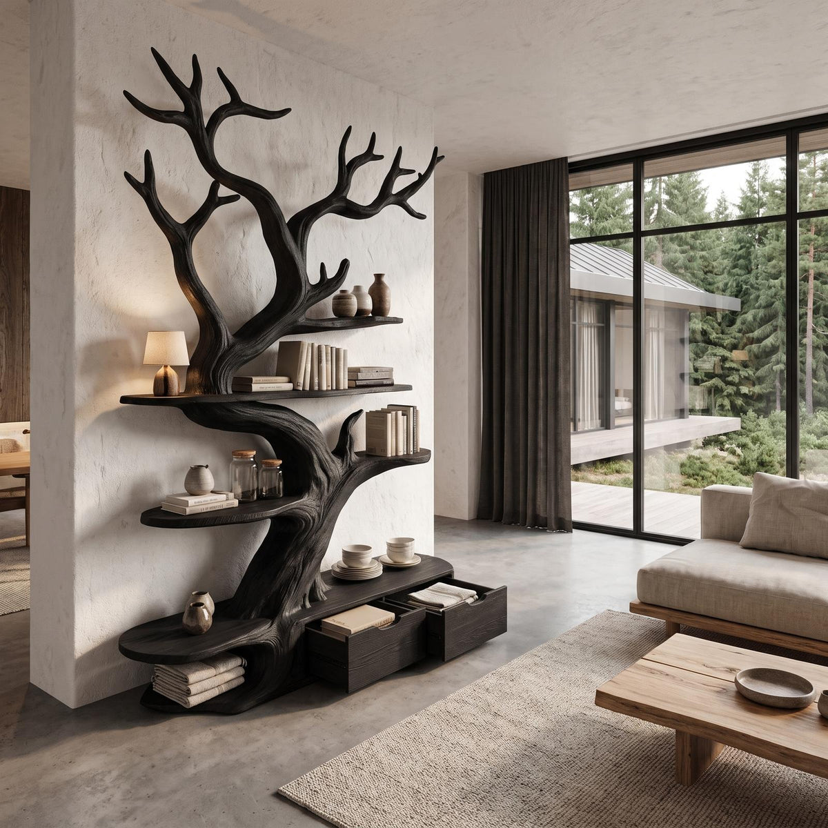 Sculptural Tree Bookshelf Handcrafted Tree Branch Design For Home Office
