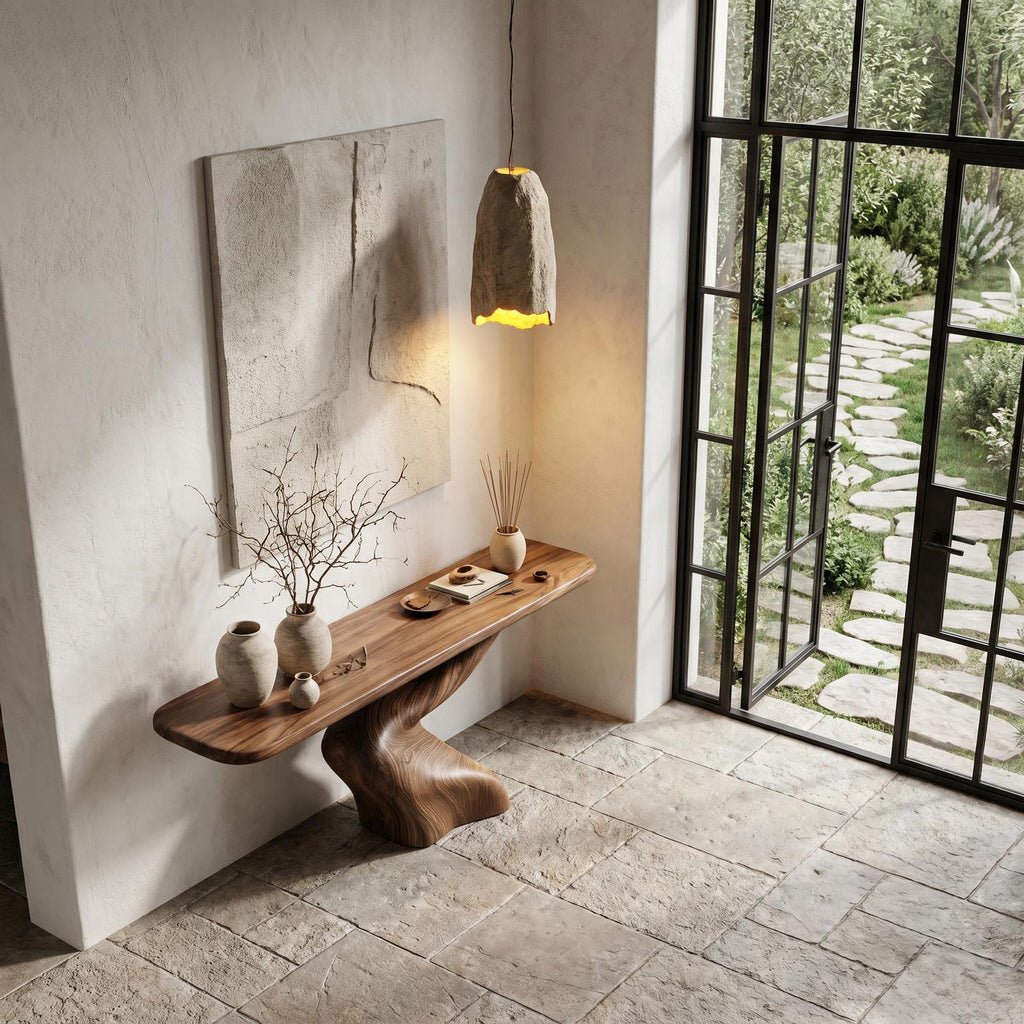 Organic Console Table with Sculptural Twisted Solid Wood Base for Entryway, Foyer & Living Room Accent, Natural
