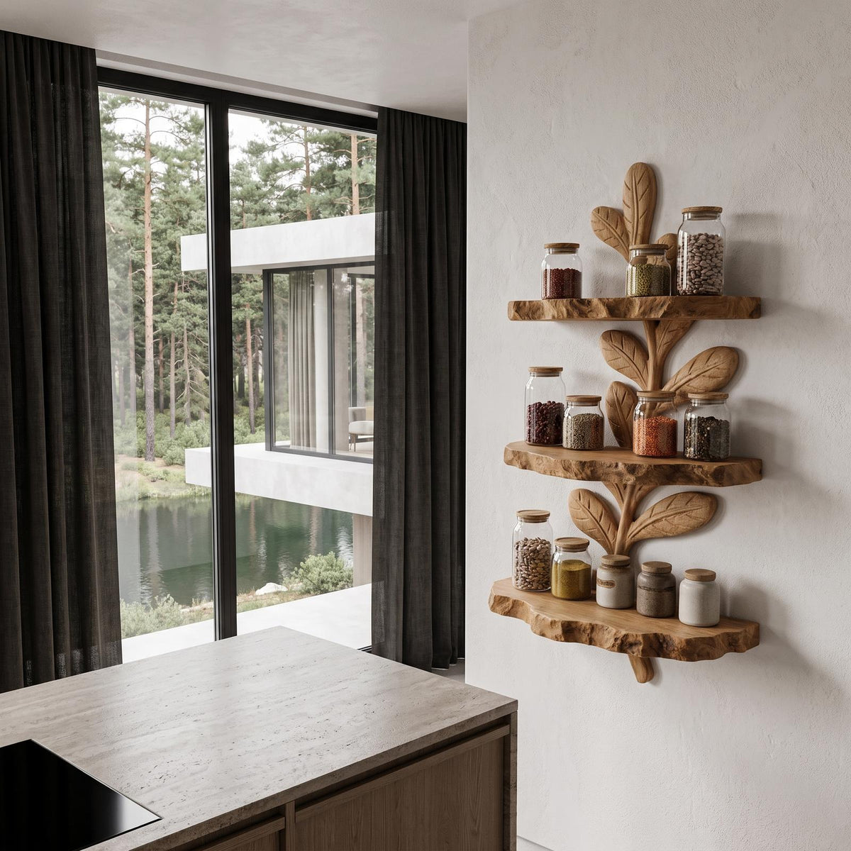 Modern Floating Shelf Handcrafted Solid Wood Design For Home Office